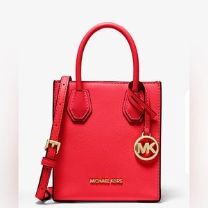 NWT Michael Kors Mercer Extra-Small Pebbled Leather Crossbody Bag color red